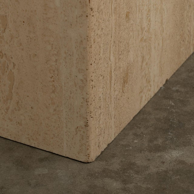 Cream 1980s Travertine Marble Square Dining Table Italian Stone Michael Taylor Style For Sale - Image 8 of 11