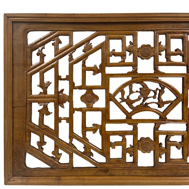 This Chinese carved wooden interior window Lattice panel from the Mid 20th century, with beautiful carving design, Created...