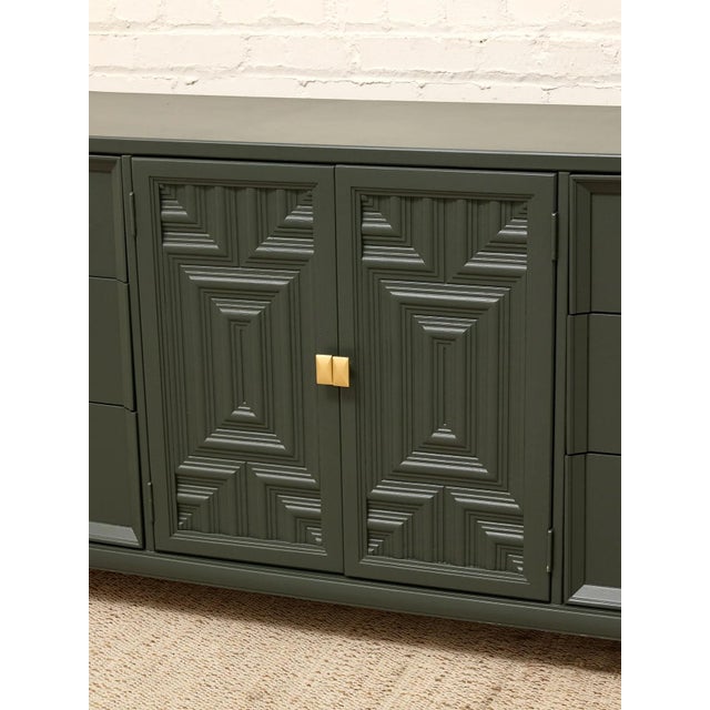 Vintage Dark Green Geometric Credenza With Brass Hardware For Sale In Los Angeles - Image 6 of 12