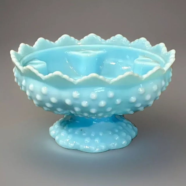 1960s Vintage Fenton Blue Slag Hobnail Candle Bowl For Sale - Image 5 of 5