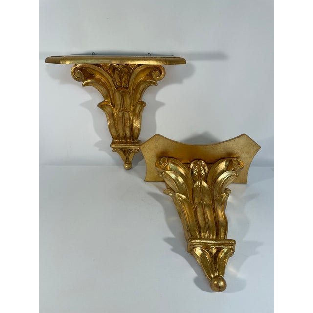 Wood Vintage Italian 14.5" Neoclassical Giltwood Decorative Shelf Brackets - A Pair For Sale - Image 7 of 18