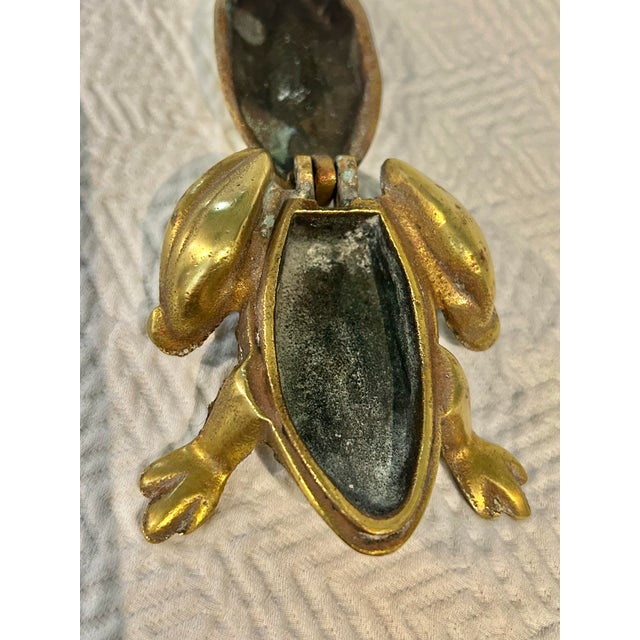 Metal Vintage Cast Brass Frog Hinged Lidded Trinket Box For Sale - Image 7 of 8