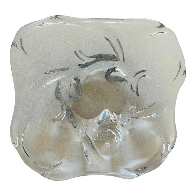 Extra Large Mid-Century Modern Freeform Murano Clear Crystal Dish Bowl. For Sale