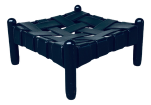 Brazilian Style Design Black Stained Wood & Leather Pouf, 1970s