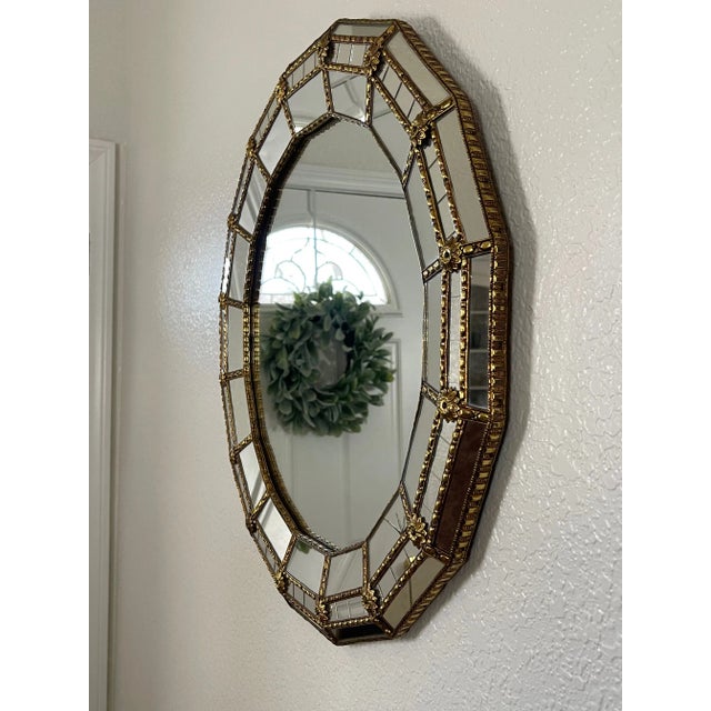 Vintage Venetian Mirror With Mirror Mosaic in Brass Frame For Sale - Image 4 of 12