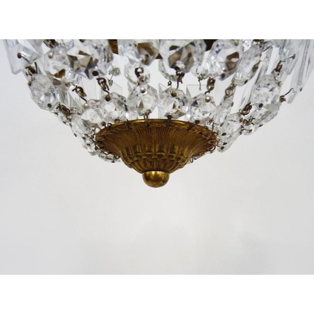 Louis XVI Style Crown-Shaped Half-Basket 2-Light Ceiling Light with Glass Pendants, 1960s For Sale - Image 6 of 9