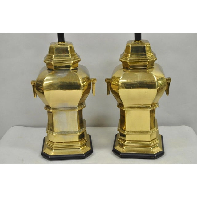 Chinoiserie Vintage Chinoiserie Chinese Ginger Jar Brass Plated Metal Table Lamps - A Pair For Sale - Image 3 of 14