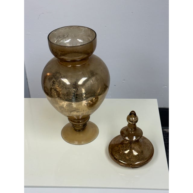 Antiqued Mercury Glass Lidded Urn For Sale - Image 9 of 12
