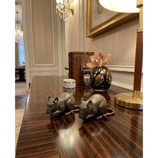 Whimsical Pair of Miniature Verdigris Bronze Mice Sculptures - a Pair For Sale - Image 9 of 11