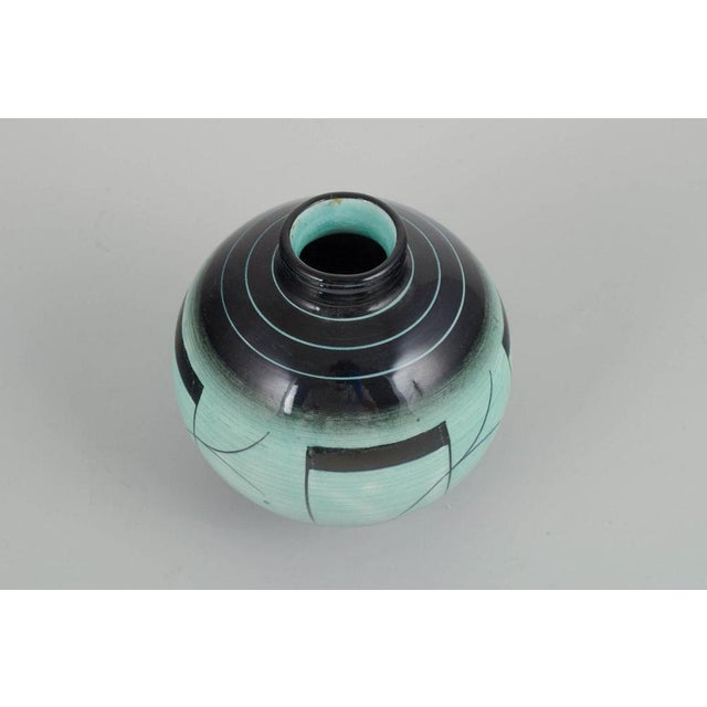 Ilse Claesson for Rörstrand Vase, 1930s. Art Deco vase in glazed ceramic with a rounded form and turquoise and black...