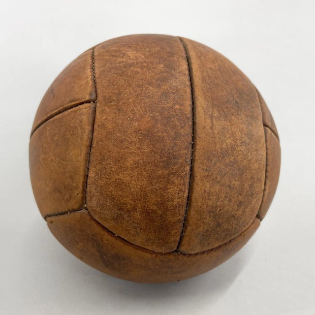 Animal Skin Vintage Brown Leather Medicine Ball, 1930s For Sale - Image 7 of 8