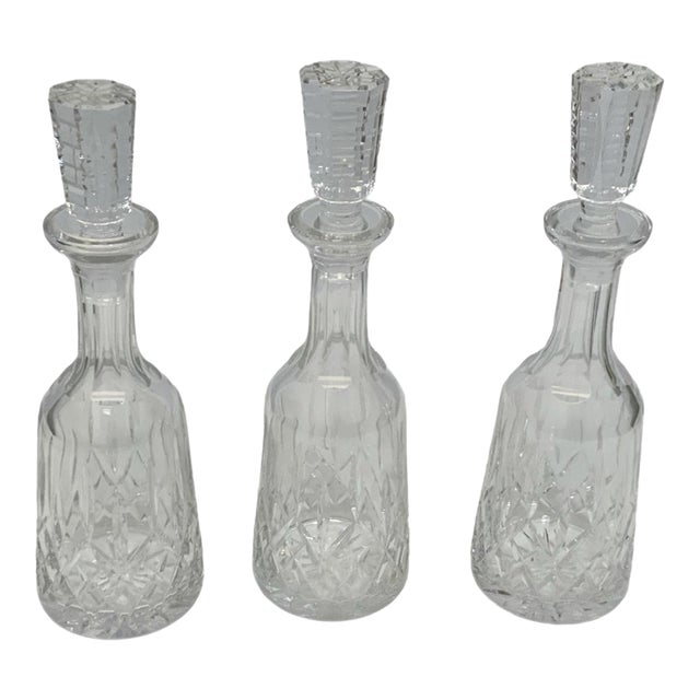 Set of Three Lismore Wine Decanters & Stoppers by Waterford Crystal Ireland 1960s-1990s For Sale