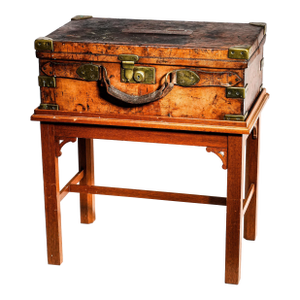 Stately Antique English Leather Ammunition Case 19th Century Wood Stand