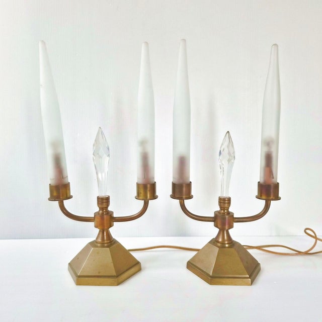 Vintage Brass and Glass Candle Lamps, 1950s, Set of 2 For Sale - Image 16 of 16
