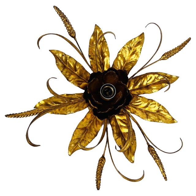 Golden Florentine Flower Shape Flushmount attributed to Hans Kögl, Germany, 1970s For Sale - Image 14 of 14