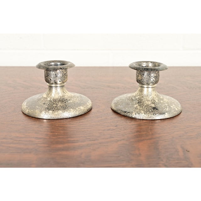Roycroft Arts & Crafts Silver Finished Copper Candlesticks, Pair For Sale - Image 13 of 13