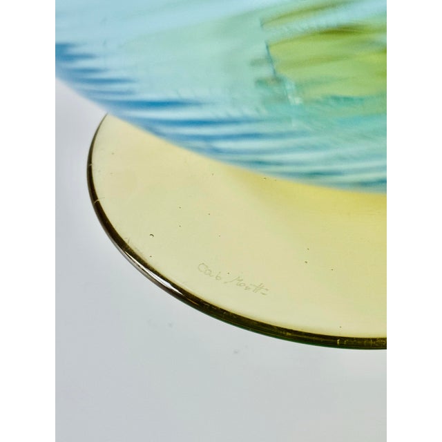 Glass Signed Carlo Moretti Murano Blue Rigadin Large Serving Bowl, Italian Art Glass For Sale - Image 7 of 7