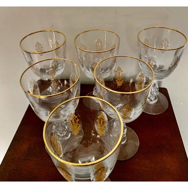 Vintage Modern Clear Gilt Tiffin Glass Wine Glasses - Set of 6 For Sale - Image 4 of 6