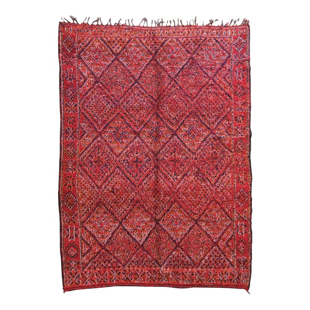 Moroccan Beni MGuild Red Rug - 9.4 X 6.5 Ft For Sale