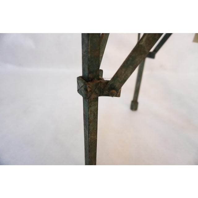 Green Antique Metal Campaign Table on Tri-Pod Base With Glass Top For Sale - Image 8 of 11