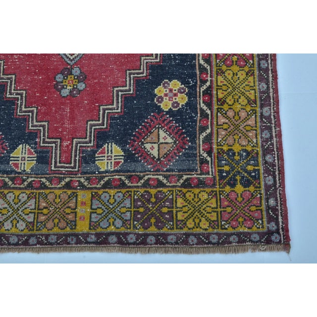 1960s Red and Yellow Color Distressed Oushak Rug For Sale - Image 9 of 11