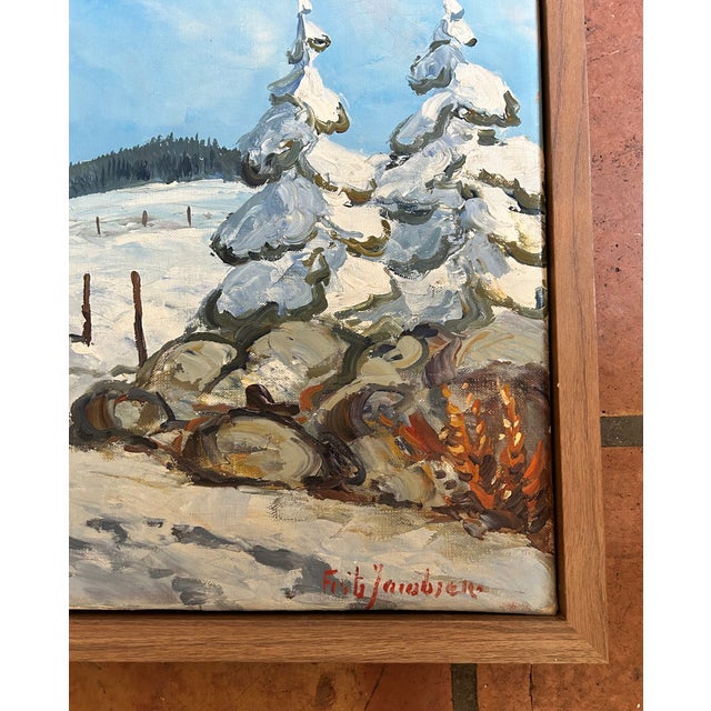 Early 20th Century Framed Winter Scene Landscape - Acrylic on Canvas For Sale - Image 9 of 10