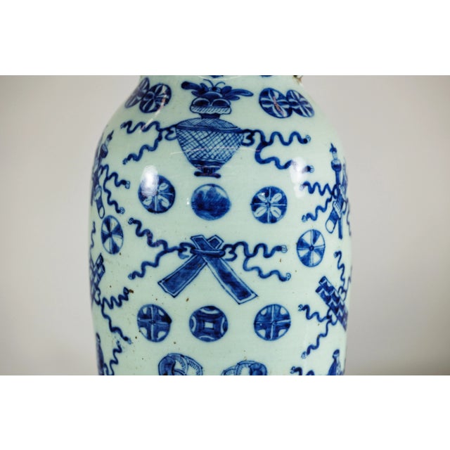 Large Chinese Blue and White Porcelain Vase with Hand-Painted Motifs For Sale - Image 10 of 12
