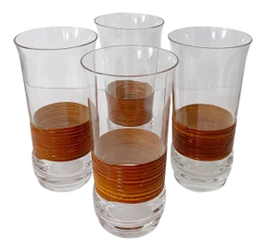 Vintage Mid-Century Modern Rattan Wrapped High Ball Glasses - Set of 4