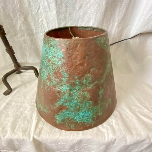 Iron Three Leg Lamp With Copper Shade For Sale - Image 9 of 11