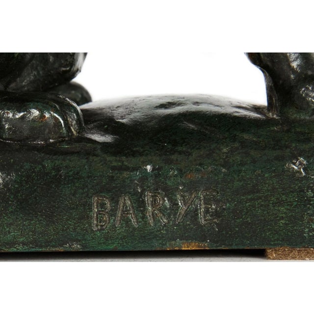 Rare French Antique Bronze Sculpture of “Seated Lion No. 4” After Antoine-Louis Barye For Sale - Image 11 of 12