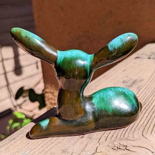 Mid 20th Century Blue Mountain Pottery Drip Glaze Blue, Green & Brown Redware Fawn Figurine For Sale - Image 11 of 12