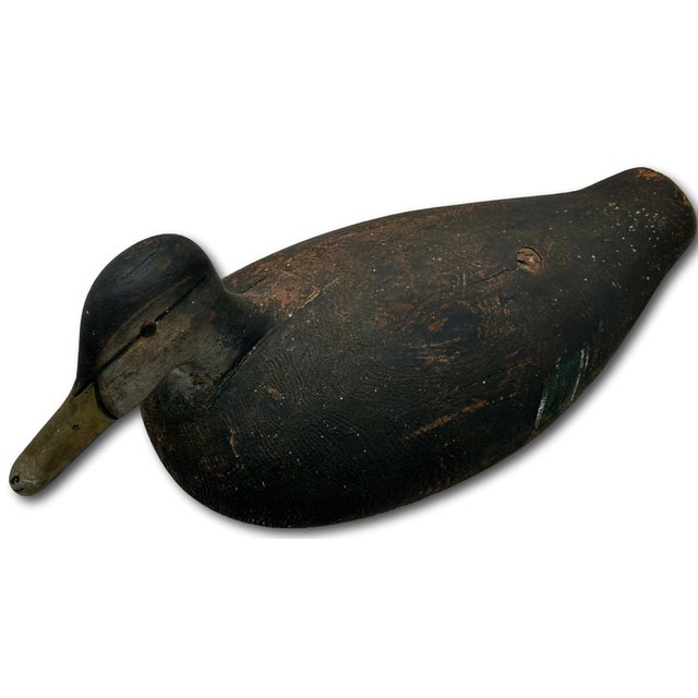 Wood Unusually Large Size Antique American Carved Wood Hand Painted Duck Hunters Decoy From Downeast Coastal Maine - 22 Inches Long For Sale - Image 7 of 18
