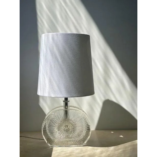 Small Vintage Glass Table Lamp. 1960s. Swedish Modernist Ice Glass Table Lamp attributed to Swedish Rejmyre Glasbruk, no...
