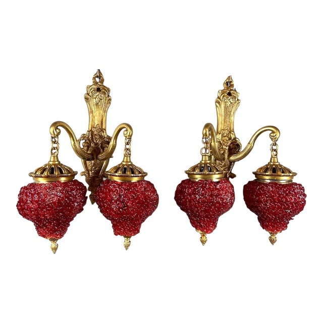 1980s French Louis XVI Gold Bronze Wall Lamps/ Sconces - Pair of 2 PCS For Sale