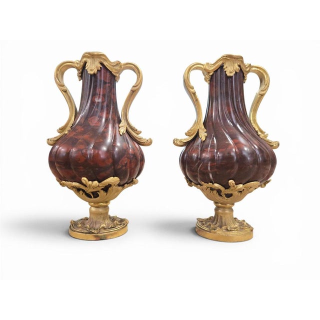 Early 19th Century French Turned Red Marble Vases with Gilt Bronze Mounts, 1800, Set of 2 For Sale - Image 5 of 11