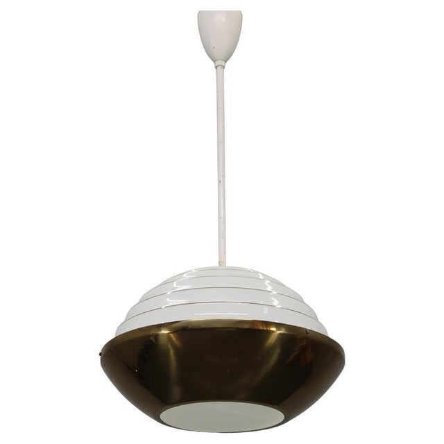 Vintage Brass Pendant Light with Opaline Glass Diffuser, 1950s For Sale - Image 16 of 16
