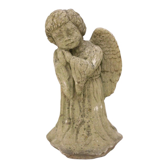 Vintage Cast Stone Childlike Angel Figurine, Mid-20th Century For Sale