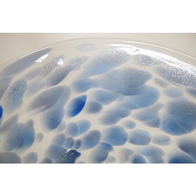 Blue Donald Carlson Mottled Blue Large Studio Art Glass Fluted Bowl For Sale - Image 8 of 8