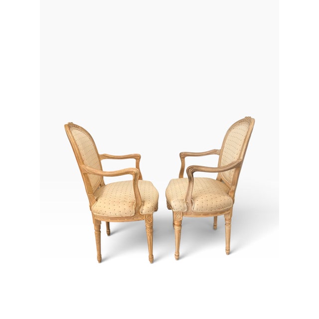 Late 20th Century Late 20th Century Pair of Louis XVI Style Carved Wood Armchairs For Sale - Image 5 of 9