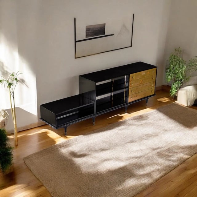 Mid-Century Modern Edward Wormley Dunbar 4-Piece Black Lacquer Asian Modern Modular Credenza For Sale - Image 3 of 13