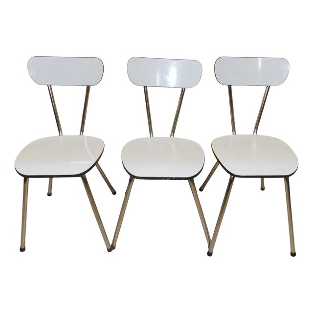 Chrome and White Formica Kitchen Chairs, 1960s, Set of 3 For Sale