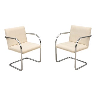 Ludwig Mies Van Der Rohe Brno Tubular Chairs in Cream Fabric by Gordon - A Pair For Sale