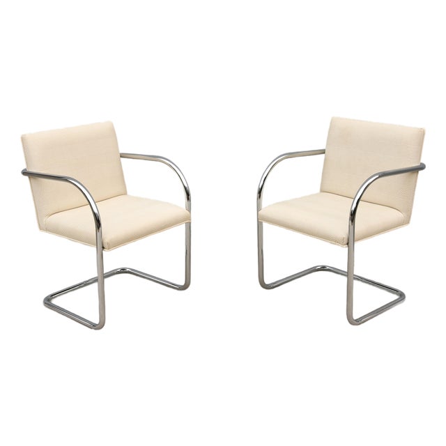 Ludwig Mies Van Der Rohe Brno Tubular Chairs in Cream Fabric by Gordon - A Pair For Sale