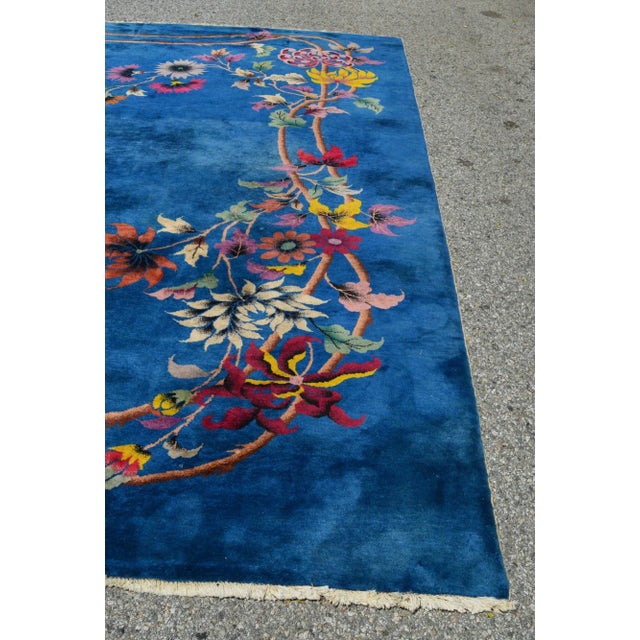 Textile Antique 1900s Bright Blue Background Rug For Sale - Image 7 of 13