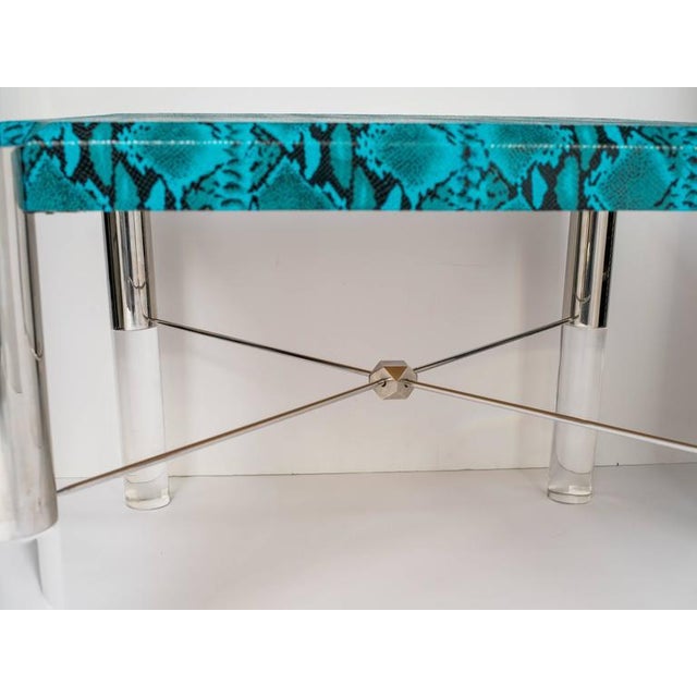 Turquoise Leather and Lucite Game Table For Sale - Image 9 of 12