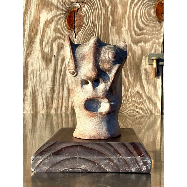Stone Vintage Boho Abstract Carved Stone Head Sculpture For Sale - Image 7 of 9