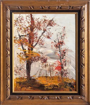 Autumn Leaves, Morris Katz Oil on Masonite, Signed Lower Right