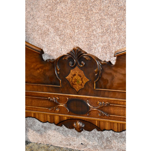 Antique Jacobean Carved Inlaid Pair Of Twin Headboard And