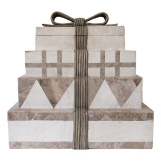 Vintage C.1980's "Monet's" Renoir Tessellated Stone & Wicker, "Behemoth," 4-Tiered Jewelry Box For Sale