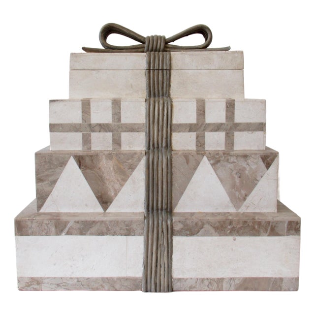 Vintage C.1980's "Monet's" Renoir Tessellated Stone & Wicker, "Behemoth," 4-Tiered Jewelry Box For Sale
